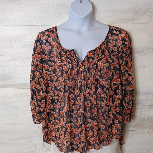 Torrid Orange Blue White Loose Fit Flowy Cropped Blouse Size 0 (Women's Size 12) - Picture 1 of 3